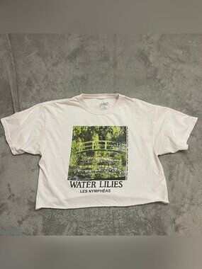 Philcos Monet Water Lilies Les Nympheas Art T-Shirt L White Boxy Cropped